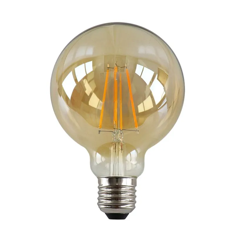 Dimbare Olucia E27 LED lamp, G95, 6W, Amber glas, 2200k