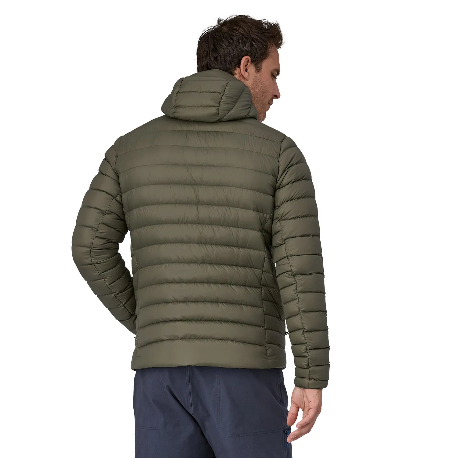 Impermèable Patagonia pour hommes avec capuche en duvet, couleur vert bassin