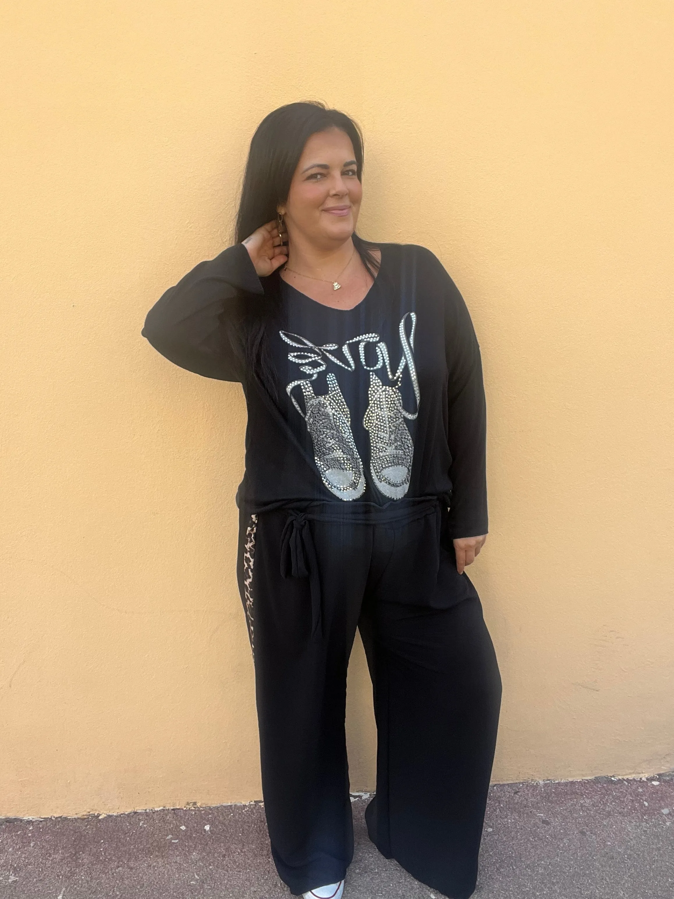 Pantalon fluide noir leopard