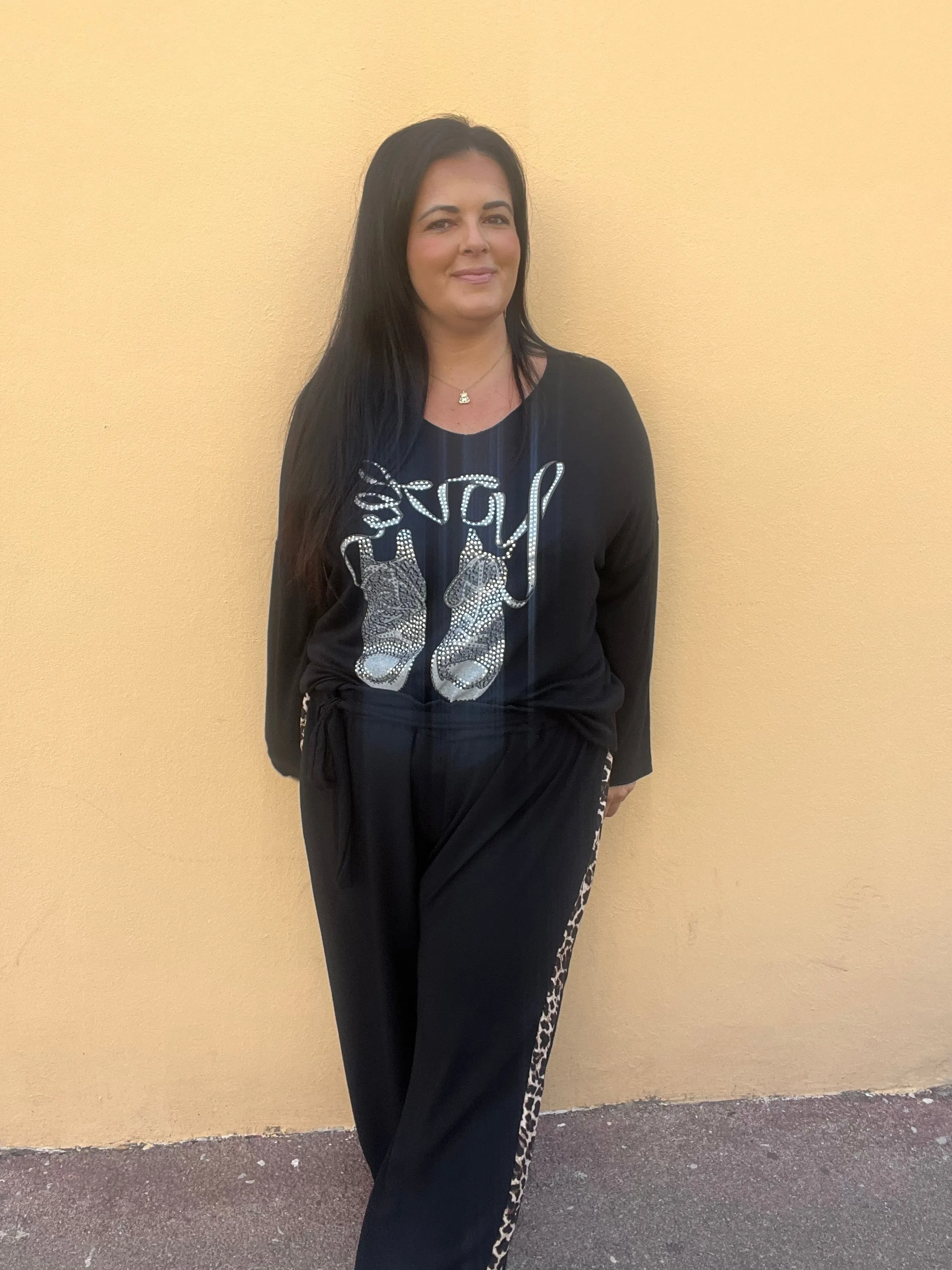 Pantalon fluide noir leopard