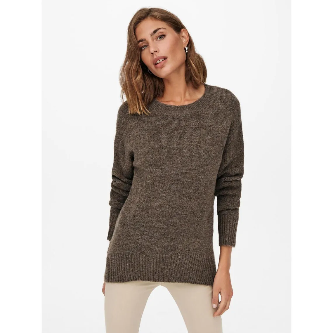 Pull en maille Col rond Manches longues marron Gigi | 3 Suisses