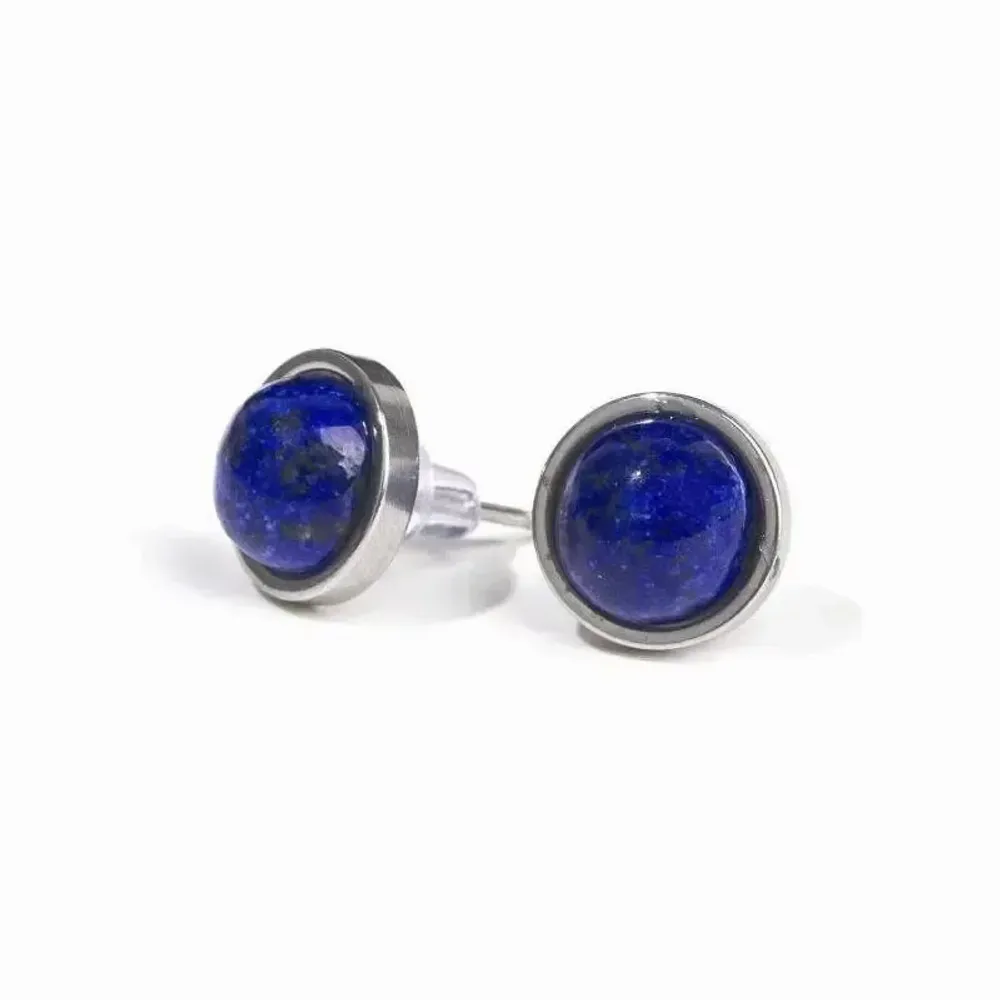 Round stainless steel lapis lazuli stud earrings 10mm