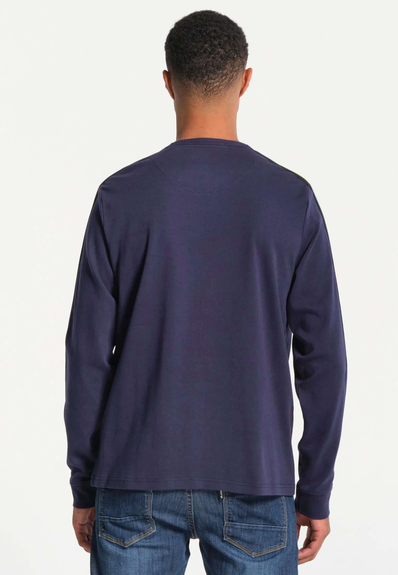 T-shirt homme longues manches Mont Fuji et bandes contrastées sur les manches